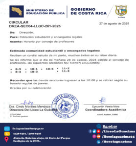 DREA-SEC04-LLGC-261-2025 – Horario estudiantes 28-08-2025