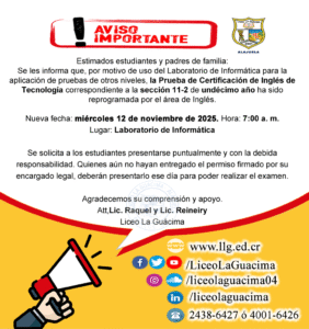 C 31 – Reprogramación Prueba de Certificación de Inglés para 11-2